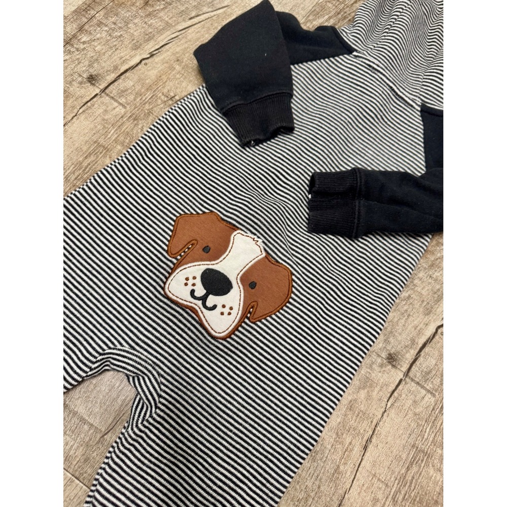 Carters‎ Baby Boys 6M Striped Hooded Jumpsuit Dog Applique Black White